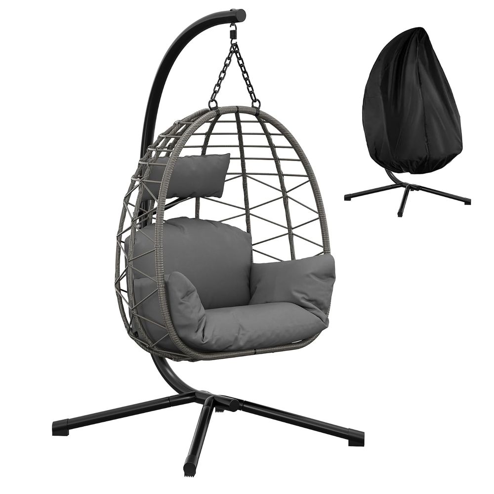 GarveeHome Hängesessel mit Gestell, Rattan Grau