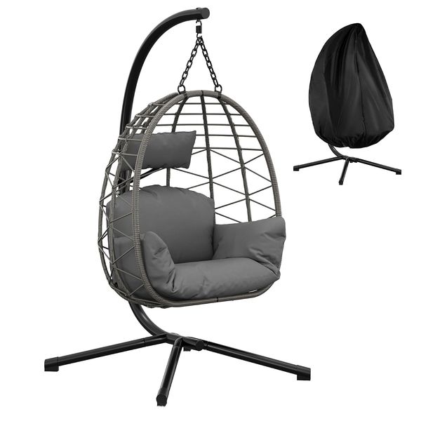GarveeHome Hängesessel mit Gestell, Rattan Grau