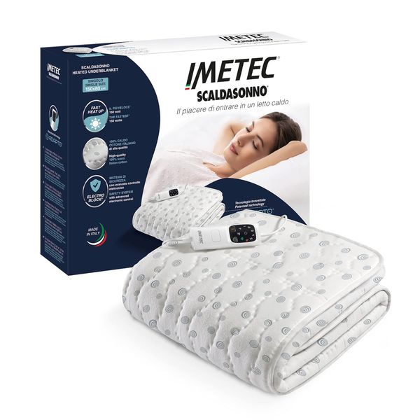 Imetec Adapto, Einzelwärmeunterbett, 150x80 cm, niedriger Verbrauch, patentierte Technologie, schnelle Erwärmung, individuelle Temperatur, 100 % Baumwolle, Made in Italy, 6-Temp.-Steuerung