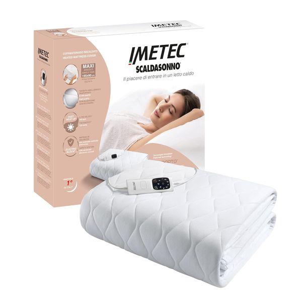Imetec Scaldasonno Adapto, Maxi-Spann-Wärmeunterbett für Einzelbett, 195x90 cm, geringer Stromverbrauch, schnelle Erwärmung, indiv. Temperatur, hypoallergenes gestepptes Gewebe, Steuerung mit 6 Temp.