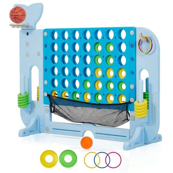Riesiges 4 Gewinnt Spiel, Strategiespiel mit 42 Ringen, Basketballkorb & Wurfspiel & Schnellspannhebel, 4 in Einer Reihe für Kinder & Erwachsene für drinnen & draußen