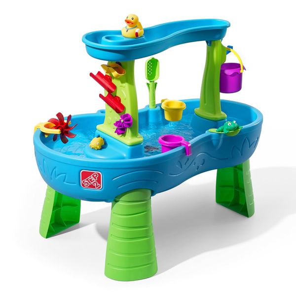 Step2 Rain Showers Wasserspieltisch | Großer Wassertisch mit 13-teiligem Zubehörset | Garten Wasser Spieltisch für Kinder in Blau und Grün