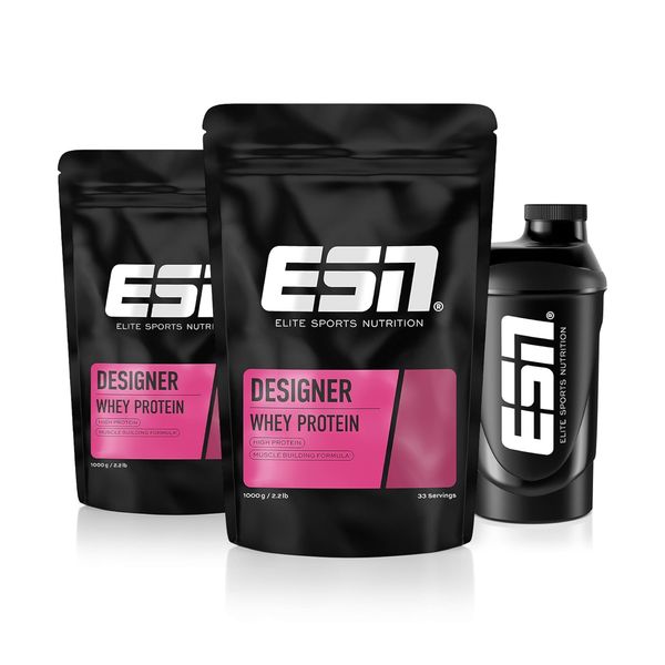 ESN Designer Whey Proteinpulver + Gratis Shaker, Vanilla Ice Cream, 2 x 1 kg