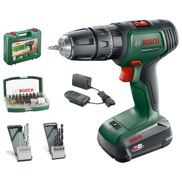 Bosch Akku Schlagbohrschrauber UniversalImpact 18V (18 Volt System, im Koffer) – Amazon Edition, Battery Powered, Green-Black