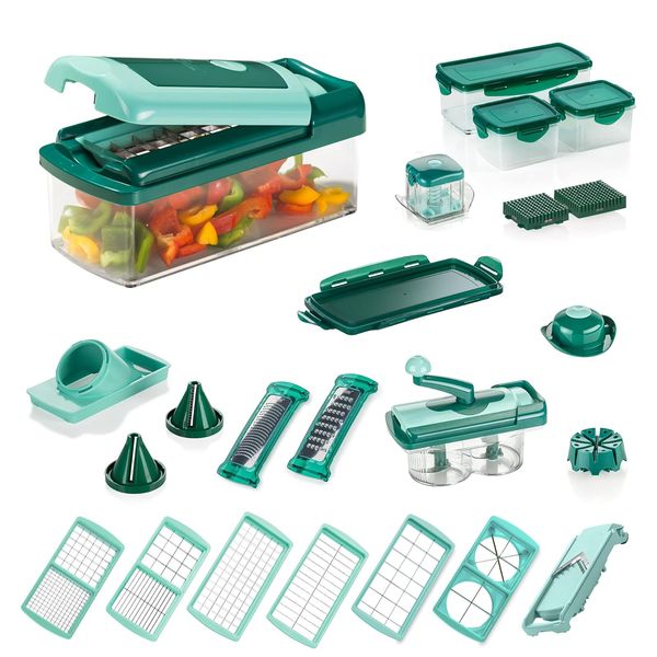 Genius Nicer Dicer Fusion Smart Set (34 Teile) inkl. Twist Alles-Schneider Hobeln Würfeln Julienne Spiralen Obst- und Gemüseschneider - Idea