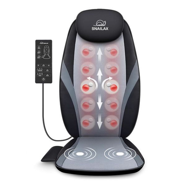 Snailax Shiatsu Massagesitzauflage, Massageauflage für Nacken und Schulter, Rückenmassaggerät mit Wärme- und Vibrationsfunktion, Massagesessel, Geschenke für Männer, Frauen