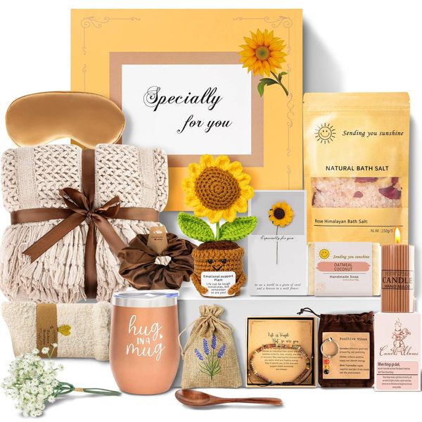 Uongeod Geschenkkörbe für Frauen Gute Besserung Geschenke für Frauen Neue Mutter Pflegepaket Geburtstag Trauer Trauer Sonnenblume Thinking of You Korb