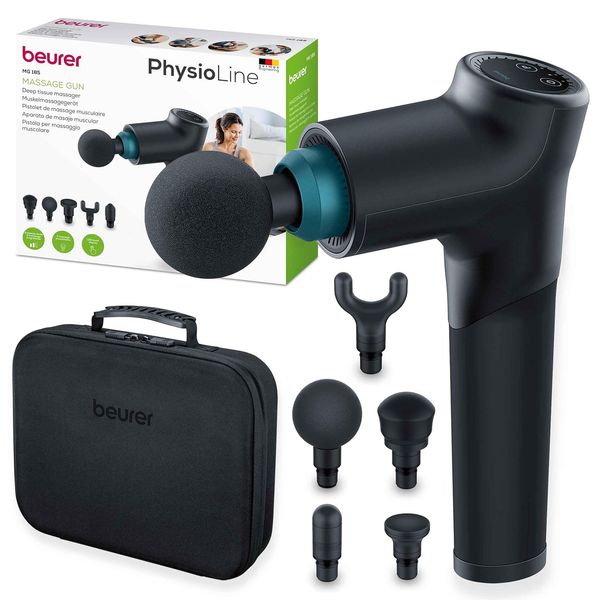 Beurer MG 185 Massagepistole, Massage Gun mit 5 Aufsätzen, kraftvolle Triggerpunktmassage, Lockerung von Verspannungen, Muskelmassagegerät mit 9 Intensitätsstufen, mit Akku