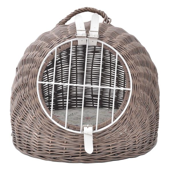 Aumüller Katzenhöhle/Transportkorb aus Vollweide, Vintage Grau/Braun inkl. Liegekissen - 60 cm