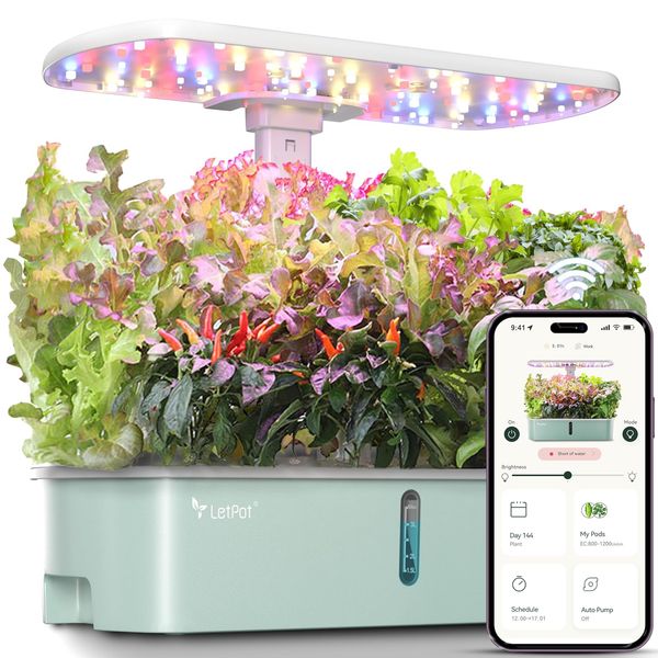 LetPot LPH-Air WiFi Hydroponisches Anzuchtsystem, 10 Hülsen Smart Herb Garden Kit für Innenräume, Indoor Garten mit 24W LED Wachstumslicht, 4L Wassertank, Pumpsystem, automatischer Timer