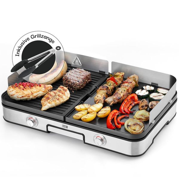 LEBENLANG Elektrogrill Tischgrill 2400W, Indoor & Outdoor mit Spritzschutz