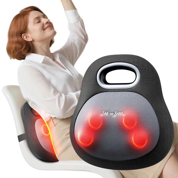 BOB AND BRAD Kabellos Rückenmassagegerät, Nackenmassagegerät mit Wärme zur Schmerzlinderung, EZBack Go Tiefengewebe 4D Shiatsu Massagegerät, Massagekissen mit Griff im Büro, Geschenk für Männer&Frauen