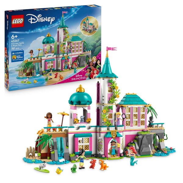 LEGO ǀ Disney Princess Schloss & königliche Haustiere – Set mit detaillierter Innenausstattung – inkl. Arielle, Rapunzel, Mulan, Jasmin & Va