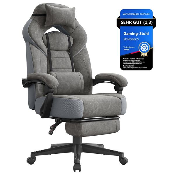 SONGMICS Gaming-Stuhl OBG077G01 Ergonomisch mit Fußstütze und Kopfkissen