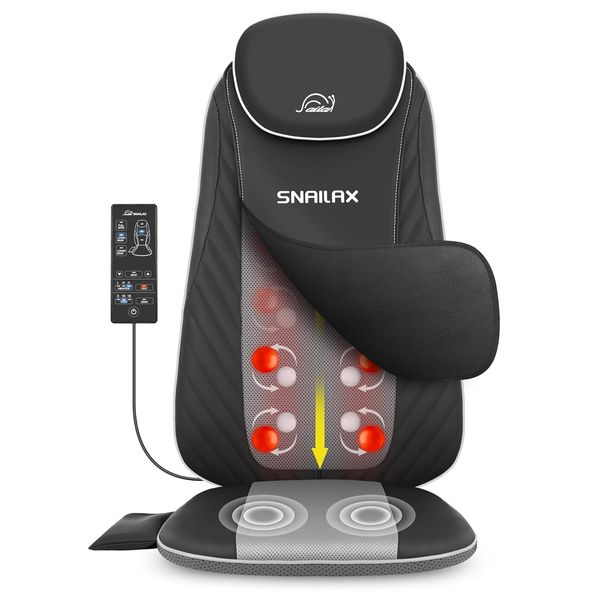Snailax Shiatsu Massagesitzauflage mit Wärme- und Vibrationsfunktion, Massageauflage für Nacken und Schulter, Rückenmassaggerät, Geschenke für Männer Frauen