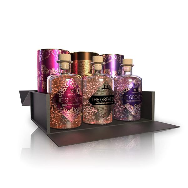 Michi Palma The Great Trio Berry Geschenkset auf Gin-Basis | 3 x 0,5L | 23 Karat Blattgold | Schwarze Magnetbox