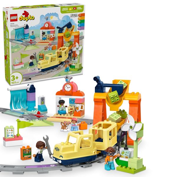 LEGO DUPLO Große interaktive Eisenbahn -Lernspielzeug für Kleinkinder ab 3 Jahren – inkl. Schieb-und-los-Zug mit Licht und Sound, 16 Gleisst