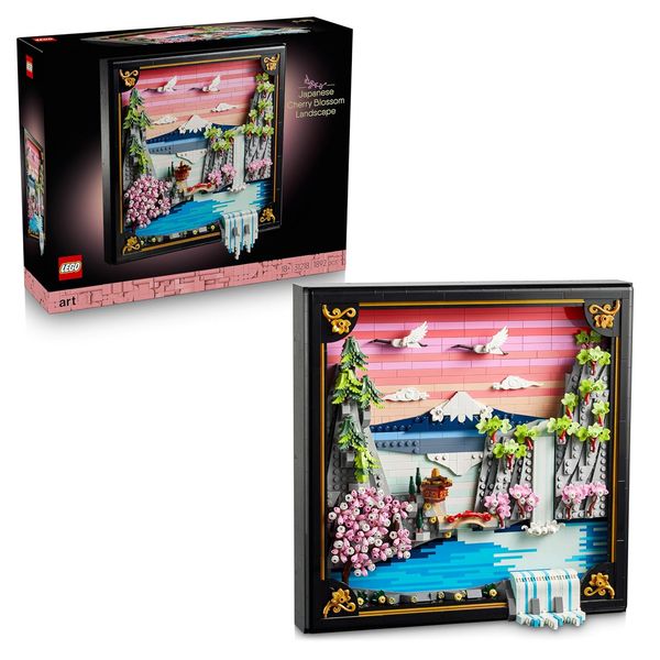 LEGO Art Japanische Kirschblütenlandschaft - DIY Set - Bauset für Erwachsene - 3D Wandkunst im Rahmen mit dem Fuji-Berg, Sakura (Kirschblüten) und Wasserfall - Geschenk für Männer und Frauen - 31218