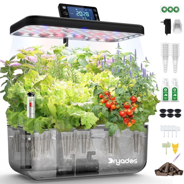 Hydroponisches Anzuchtsystem Kit 12 Pods, Smart Herb Garden mit 24W Vollspektrum-LED-Wachstumslicht, Indoor-Garten-Pflanzgefäß für Zuhause/Büro/Schule (Transluzent Schwarz)