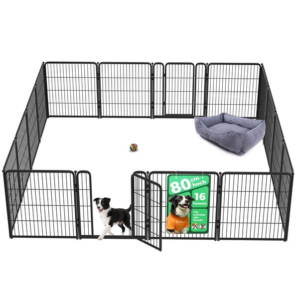 fxw Homeplus Hundelaufstall, Stabile 80cm 16 Drahtpaneele Welpengitter Hund für Welpen und Kleine Hunde, Schwarz