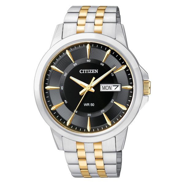 Citizen Herren BF2018-52E Zweifarbige Edelstahl Armbanduhr, Schwarz, Quarzuhr