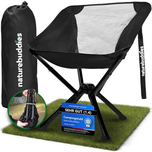 naturebuddies® Campingstuhl Faltbar [Ultraleicht] Kleines Packmaß Klappbar Leicht Kompakt Belastbar bis 150 kg | Angelstuhl Faltstuhl Klappstuhl Camping Stuhl - Wandern Angeln Festival Camping Outdoor