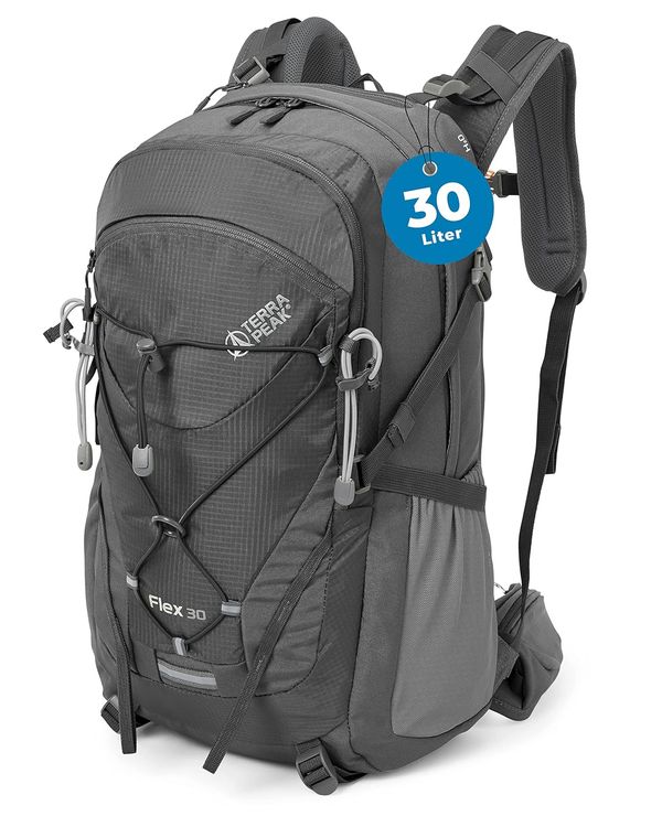 Terra Peak® Premium Wanderrucksack 30L (FLEX 30) für Damen & Herren mittelgroß mit Rückenbelüftung, Regenschutz & Trinksystem-Halterung - Tr