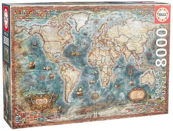 Educa - Antike Weltkarte | Puzzle 8.000 Teile für Erwachsene ab 14 Jahren, Historische Landkarte Atlas Vintage, Inklusive Ersatzteilservice (18017)