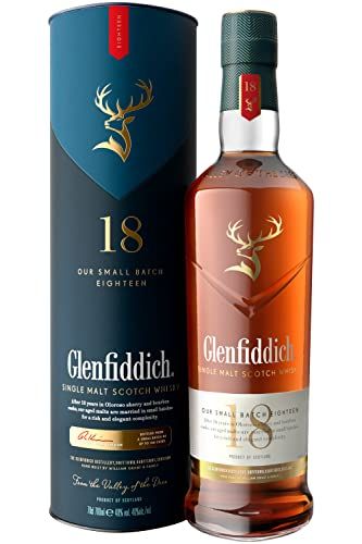 Glenfiddich 18 Jahre Single Malt Scotch Whisky mit Geschenkverpackung, 70cl – in Ex-Bourbon- & Oloroso Sherry-Fässern gereift
