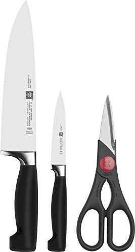 Zwilling Vier Sterne Messerset, 3-teilig, Spick- und Garniermesser, Fleischmesser, Kochmesser, rostfreier Spezialstahl, ergonomischer Kunststoffgriff