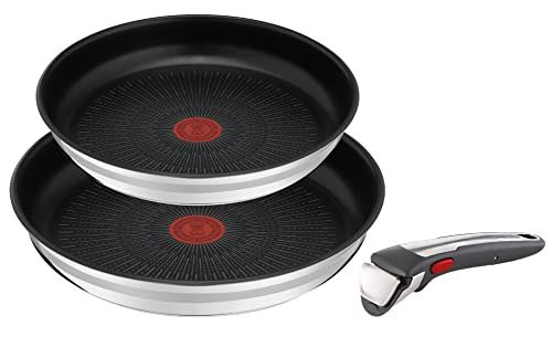 Tefal L97691 Jamie Oliver Ingenio G6 3-teiliges Pfannenset, backofenfest bis 250°C ohne Griff, Thermo-Signal, PFOA-frei, alle Herdarten inkl. Induktion, Edelstahl/Schwarz